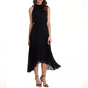 1. State Black Asymmetrical Pleated Cocktail Dress
